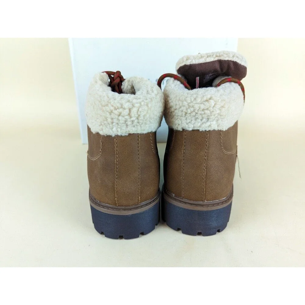 Sun Stone Glenn Lace Up Boots Mens 9 M Tan Faux Leather Fleece Shoes NWB